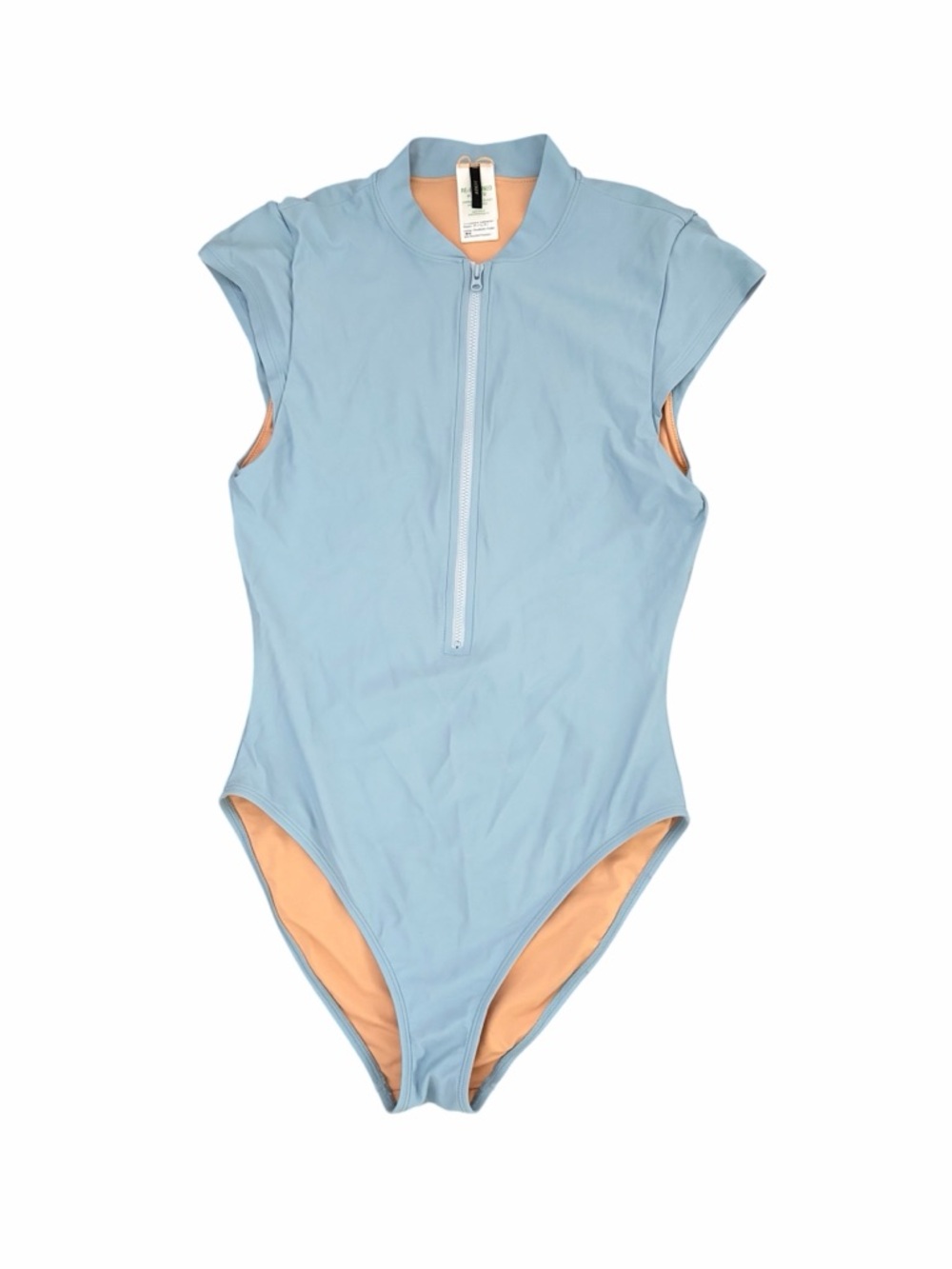 J Crew Active Short Sleeve Zip Up One Piece Swimsuit Light Blue 10